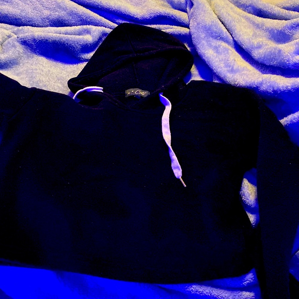 navy blue half cropped hoodie